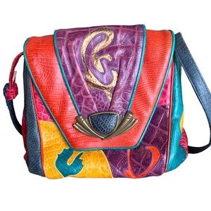 🌹 1980 Vintage SHARIF Patchwork Leather Shoulder Bag Multicolored Retro